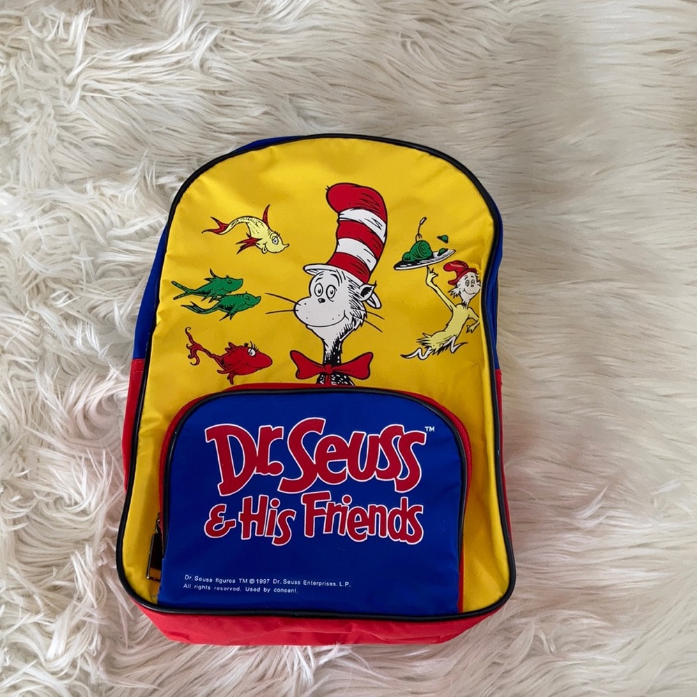 Vintage vtg Cat in the hat Dr Seuss and his friends yellow blue red back pack